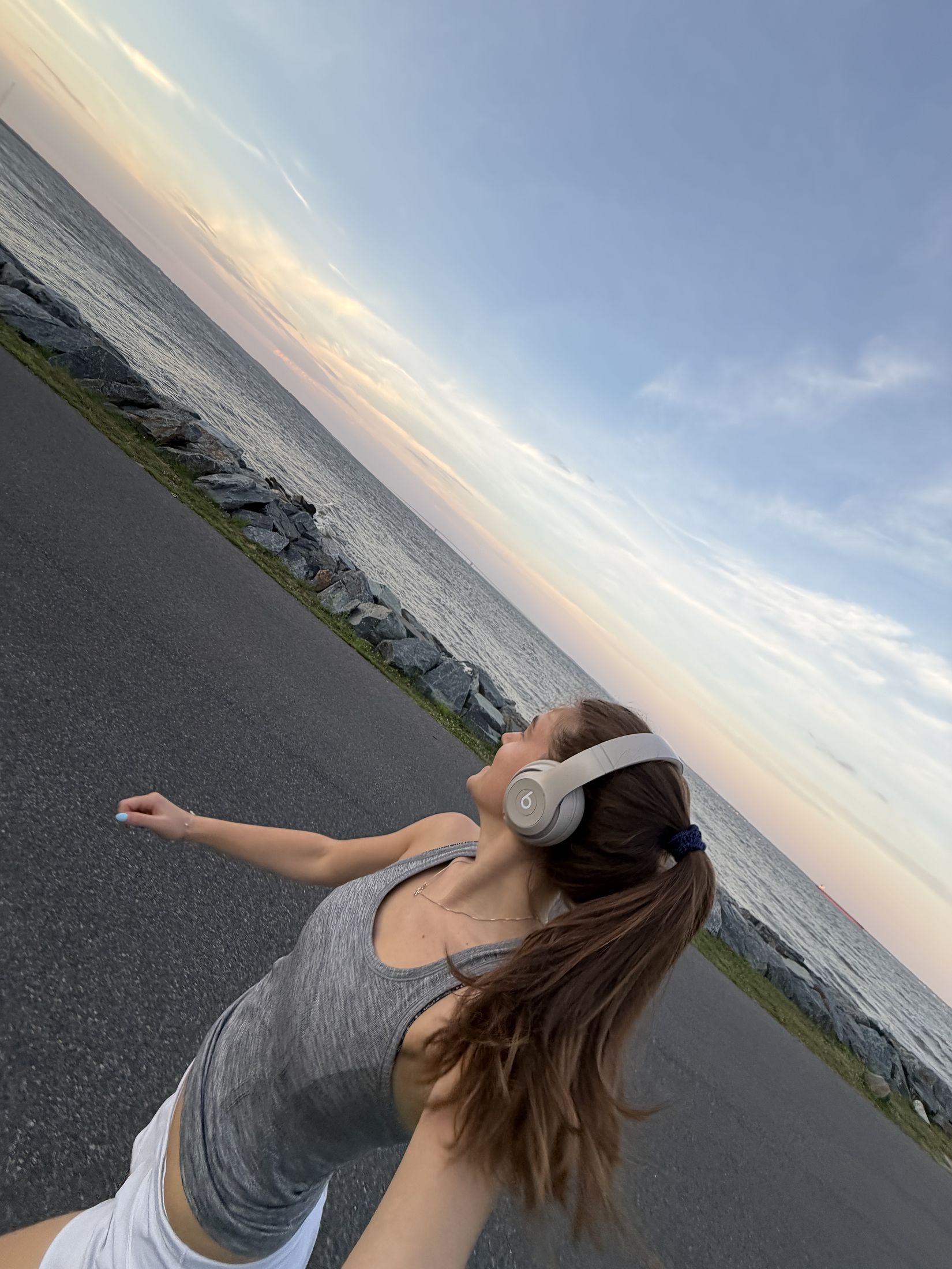 Mira on a run at sunset